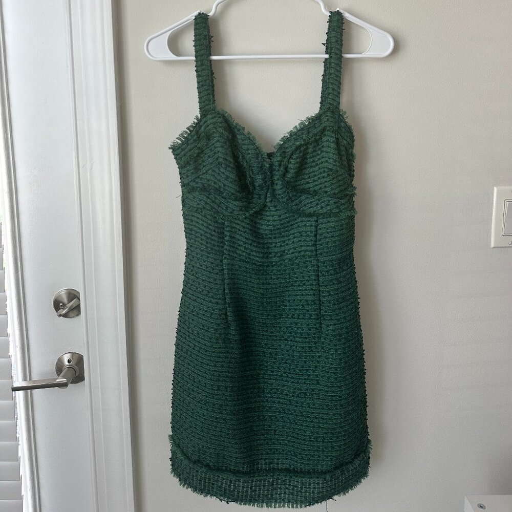 4SI3NNA Tweed Emerald Green Mini Dress
